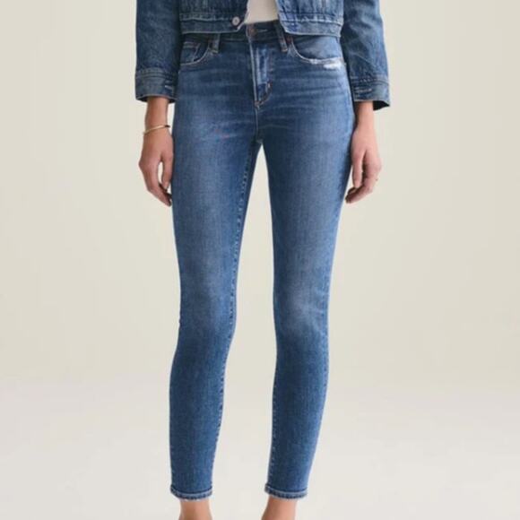 AGOLDE Sophie Tame Dark Wash Distressed Mid Rise Skinny Ankle Denim Jeans - Picture 1 of 8